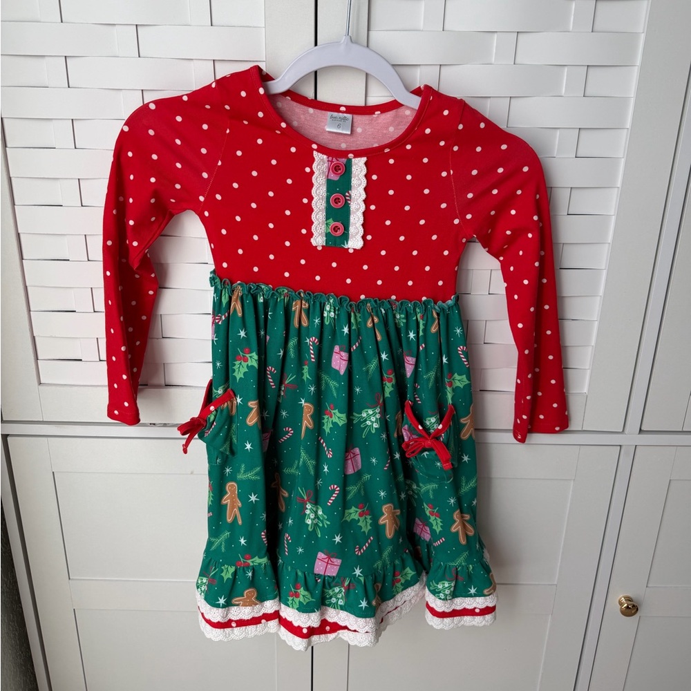 Festive Red and Green Polka Dot Kids Dress